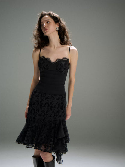 Lace Trim Flare Slip Top & Skirt Set