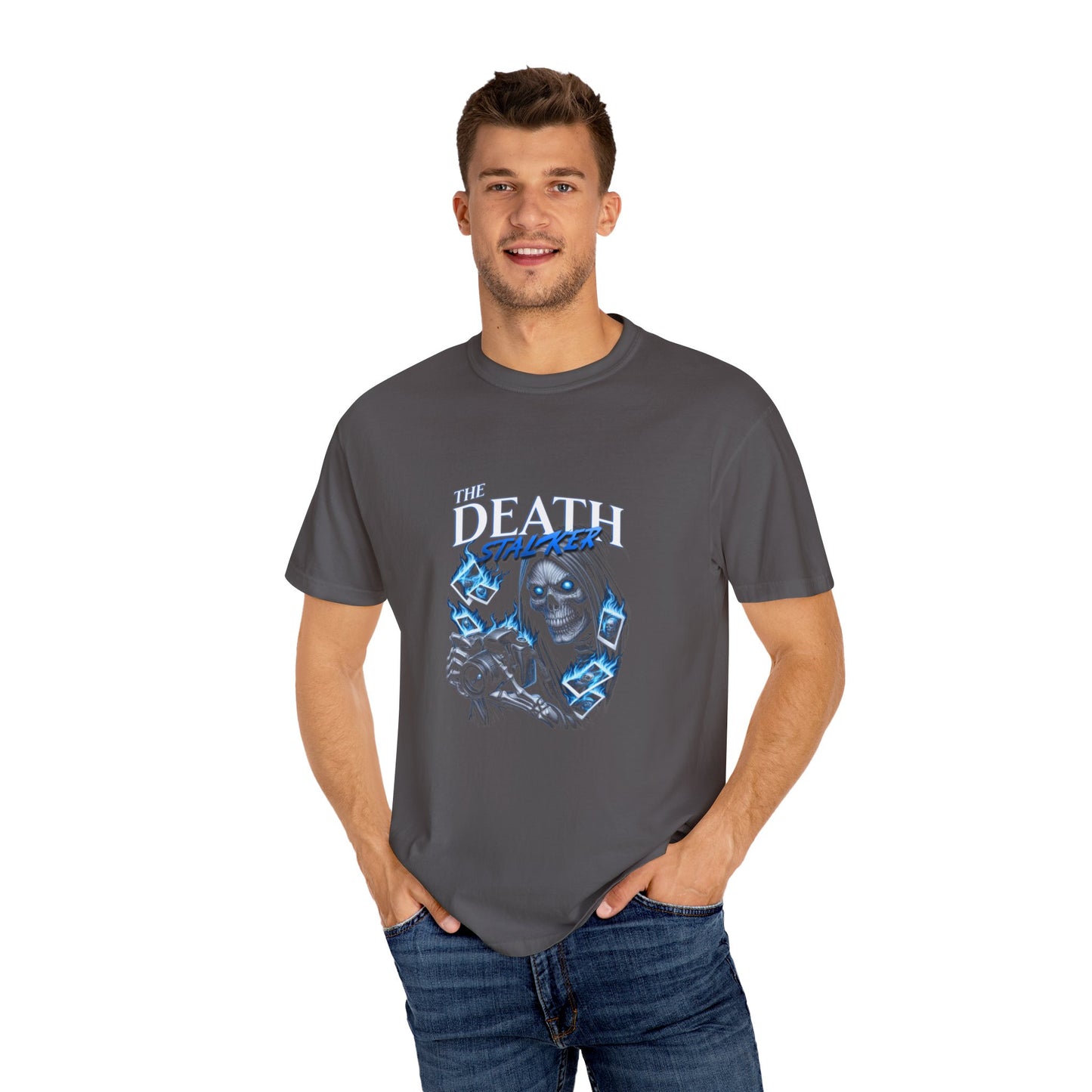 The Death Stalker Graphic T-Shirt with Haunting Blue Accents