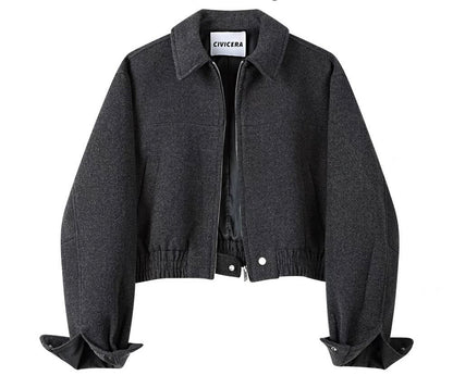 Stylish Cropped Wool Blend Jacket
