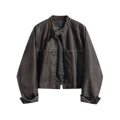 Women's PU Leather Jacket with Stand Collar
