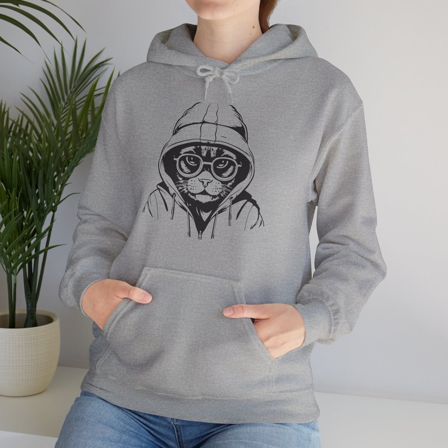 "Hooded Cat Graphic Hoodie - bllue yonders