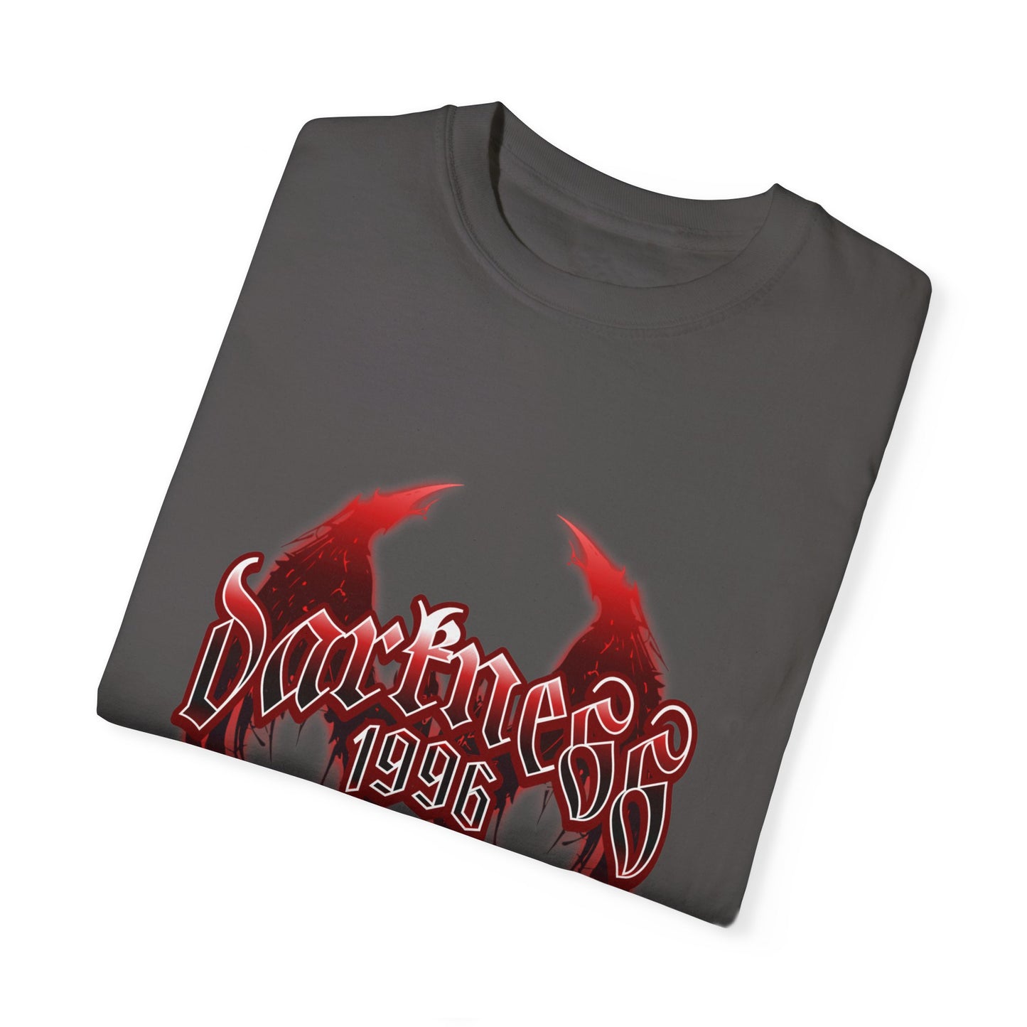 Darkness 1996 Gothic Graphic T-Shirt with Red Accents