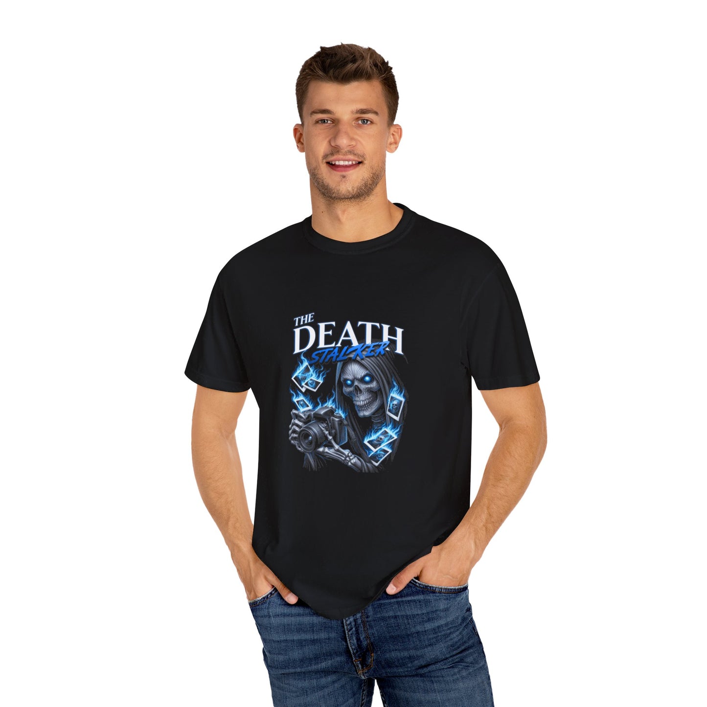 The Death Stalker Graphic T-Shirt with Haunting Blue Accents