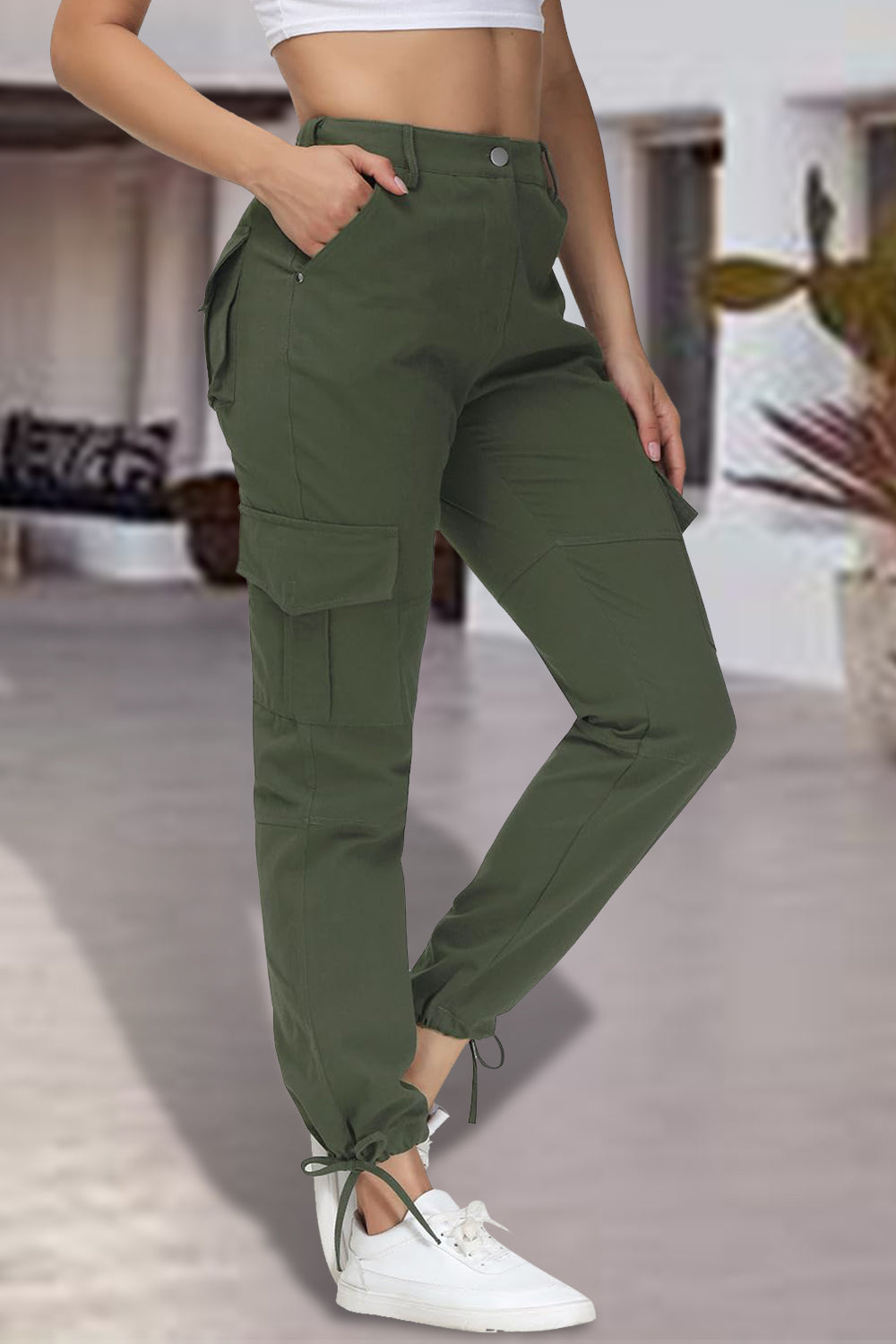 Full Size High Waist Pants with Pockets - blue yonderz