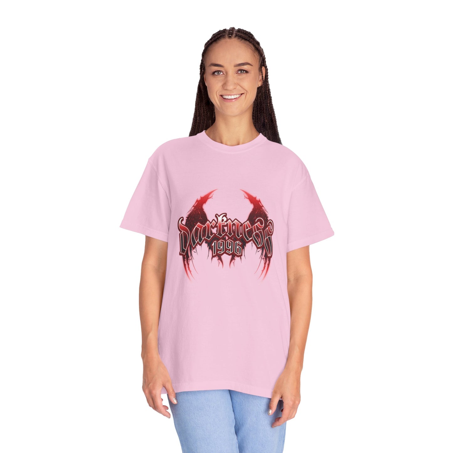 Darkness 1996 Gothic Graphic T-Shirt with Red Accents