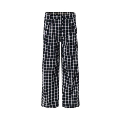 Wide-Leg High-Waist Plaid Trousers - Pants for Women