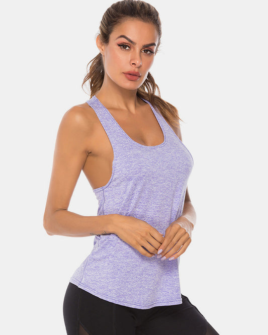 Full Size Scoop Neck Wide Strap Active Tank - bllue yonders