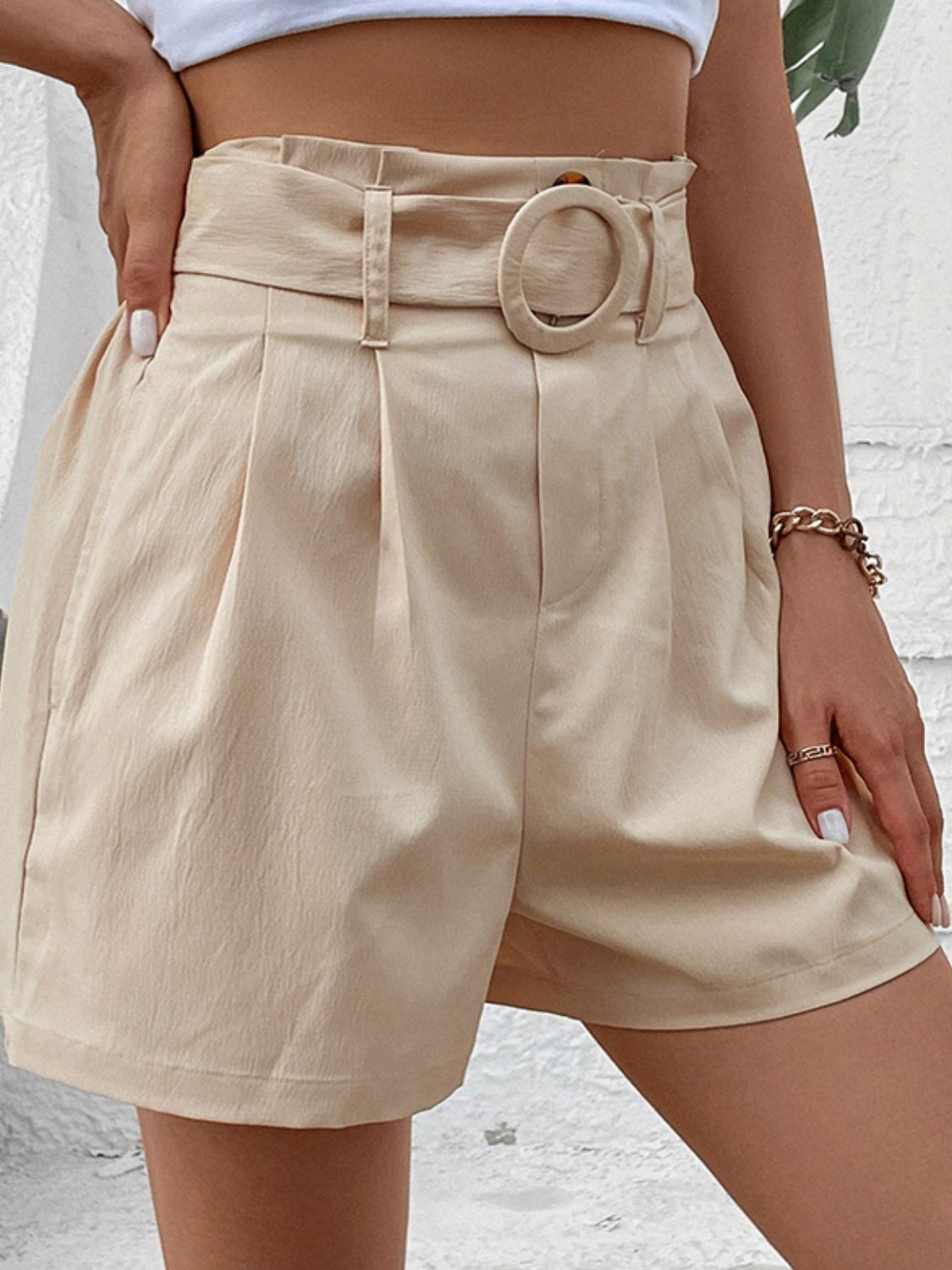 Belted Shorts with Pockets - blue yonderz