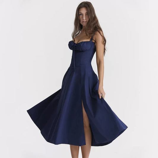 Sexy Cinched Waist Slim Slit Midi Dress