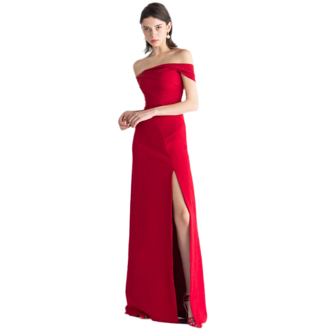 Scarlet Elegance Off-Shoulder Gown