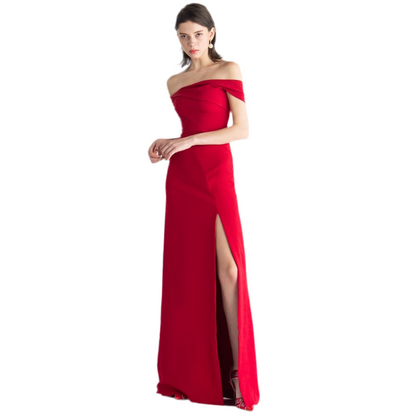 Scarlet Elegance Off-Shoulder Gown