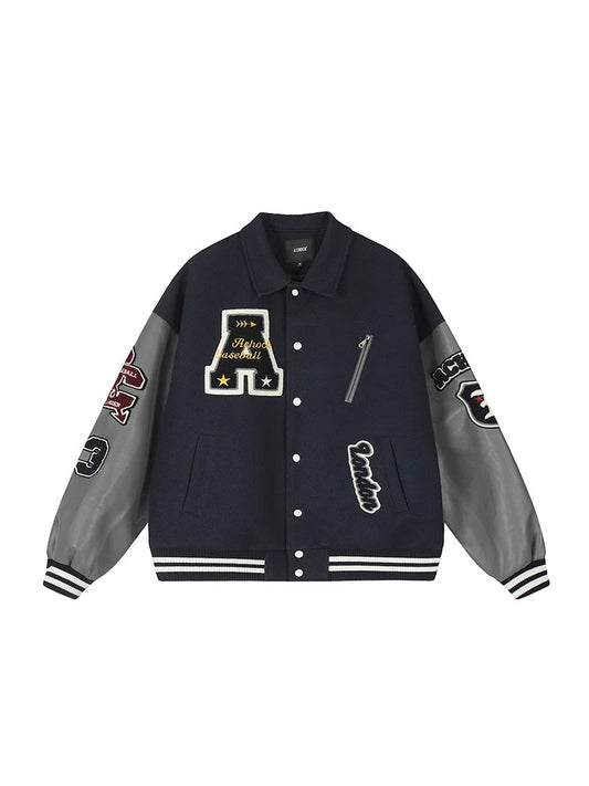 Title: Women's Oversized Varsity Jacket | Trendy Letterman Streetwear for Fall & Winter | Wool Blend & Faux Leather Sleeves