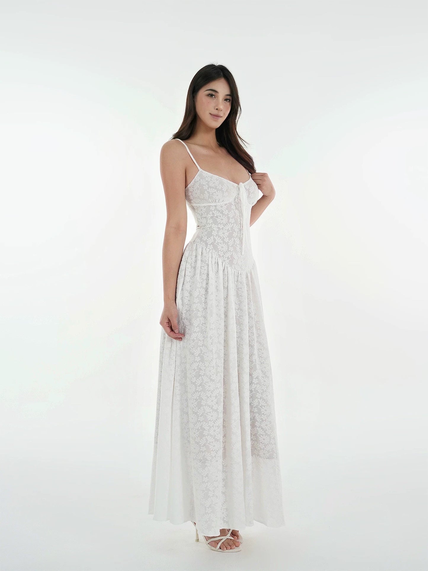 French Lace White Maxi Dress