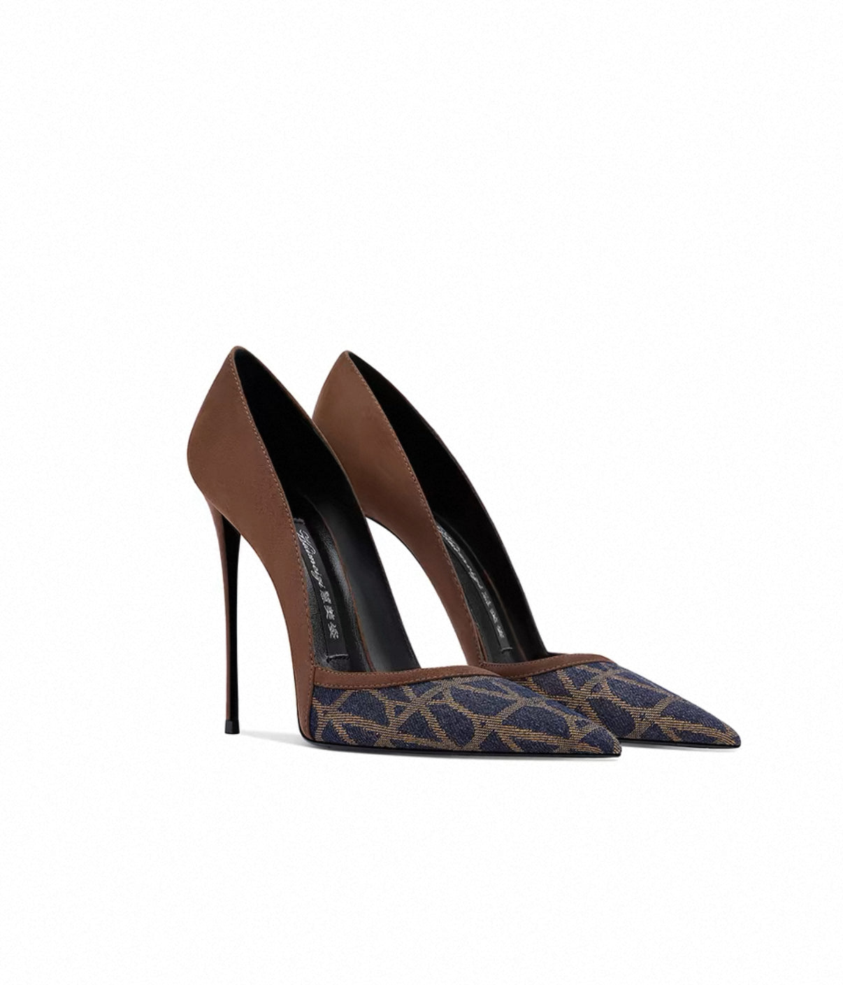 Elegant Brown Patchwork Pointed Pumps