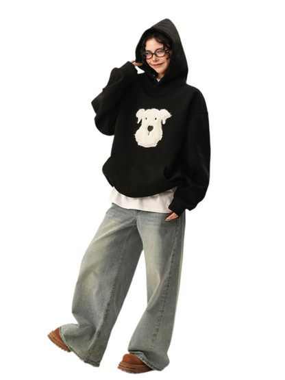 Oversized Plush Puppy Graphic Hoodie