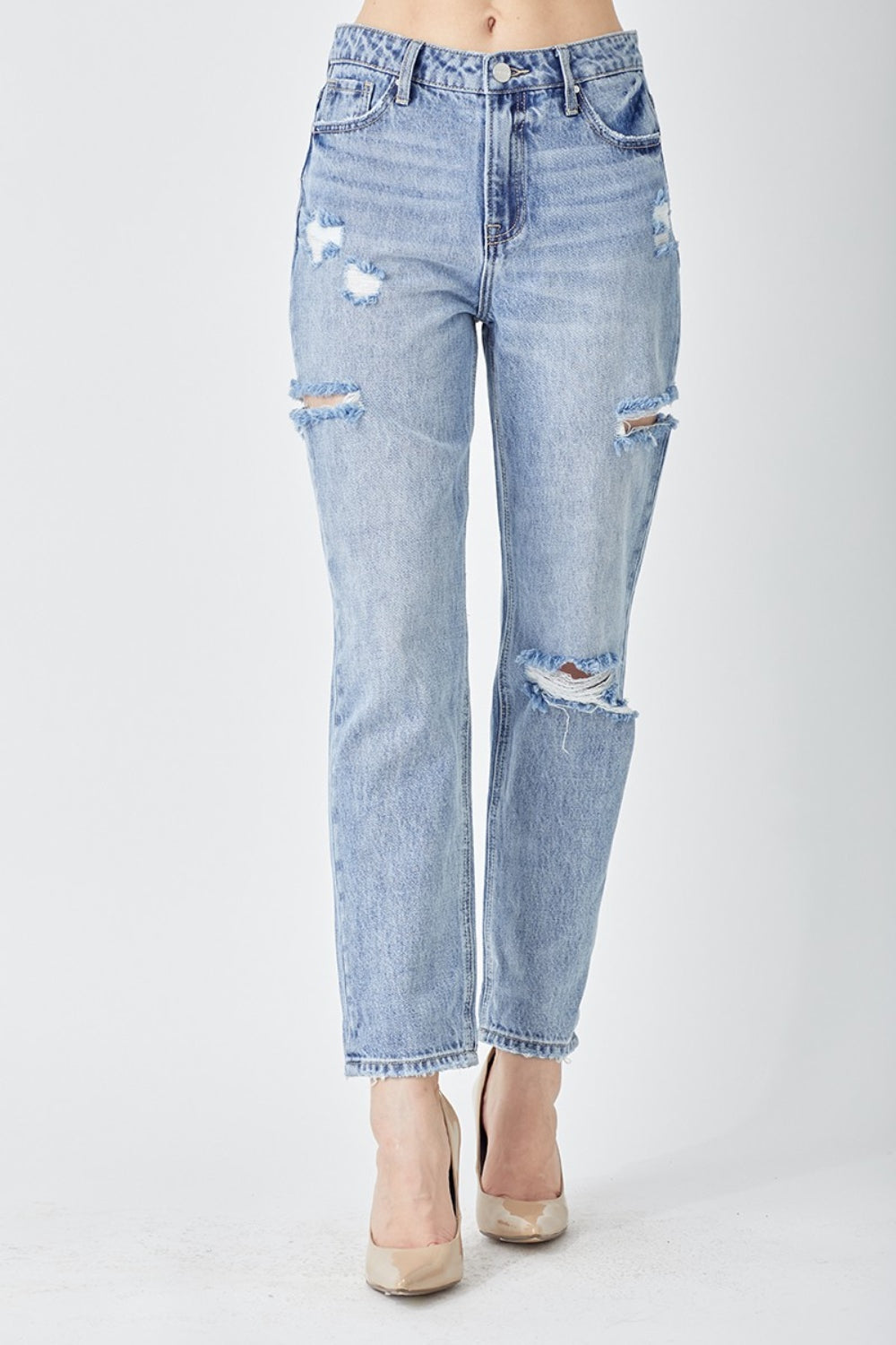 RISEN Distressed Slim Cropped Jeans - blue yonderz