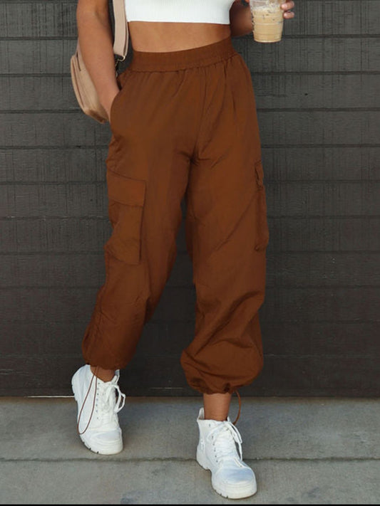 High Waist Drawstring Pants with Pockets - blue yonderz