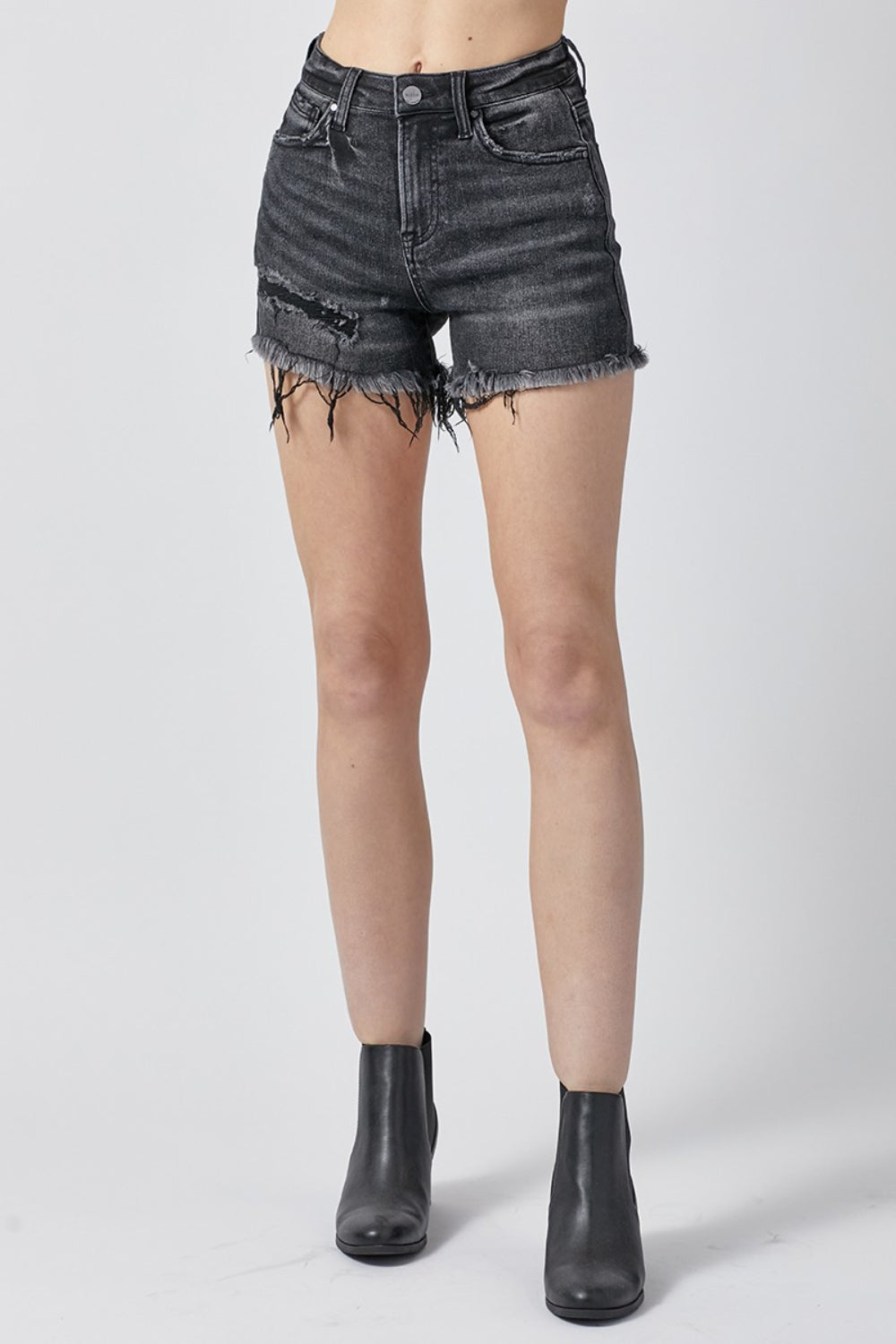 RISEN Raw Hem Denim Shorts with Pockets - bllue yonders