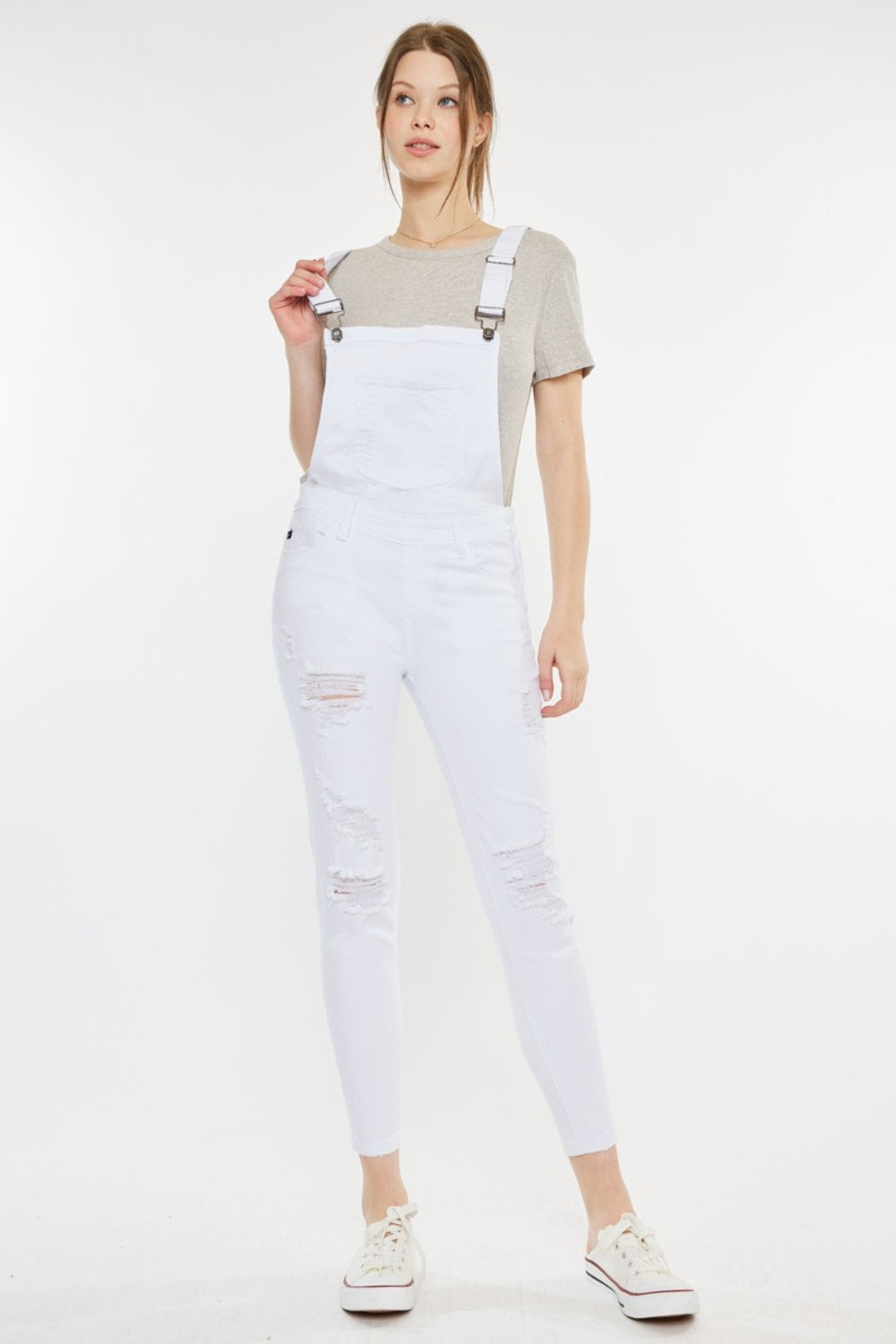 Kancan Distressed Skinny Denim Overalls - blue yonderz