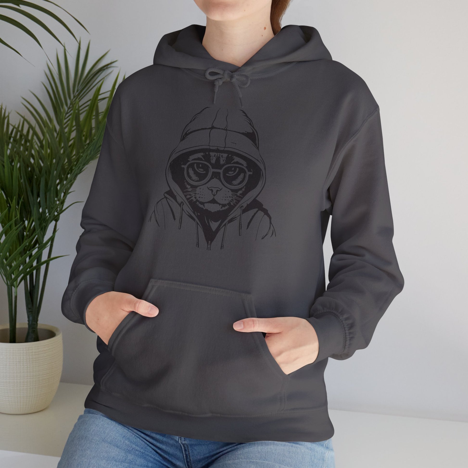 "Hooded Cat Graphic Hoodie - bllue yonders