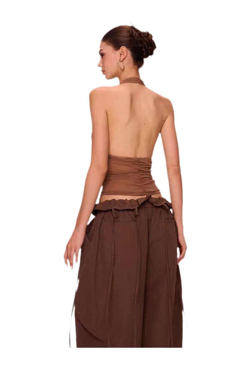 Chic Buttoned Halter Mesh Camisole