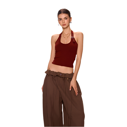 Edgy Buckle Strap Halterneck Crop Top