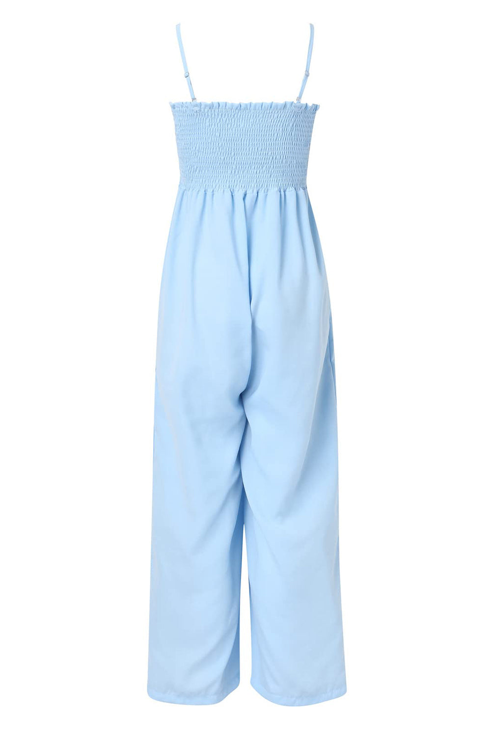 Smocked Spaghetti Strap Wide Leg Jumpsuit - bllue yonders