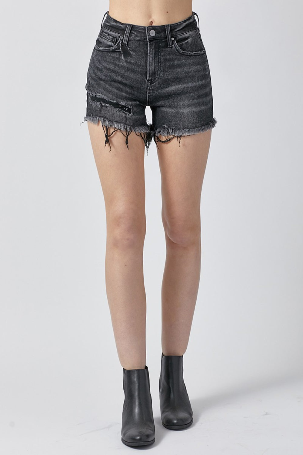 RISEN Raw Hem Denim Shorts with Pockets - bllue yonders