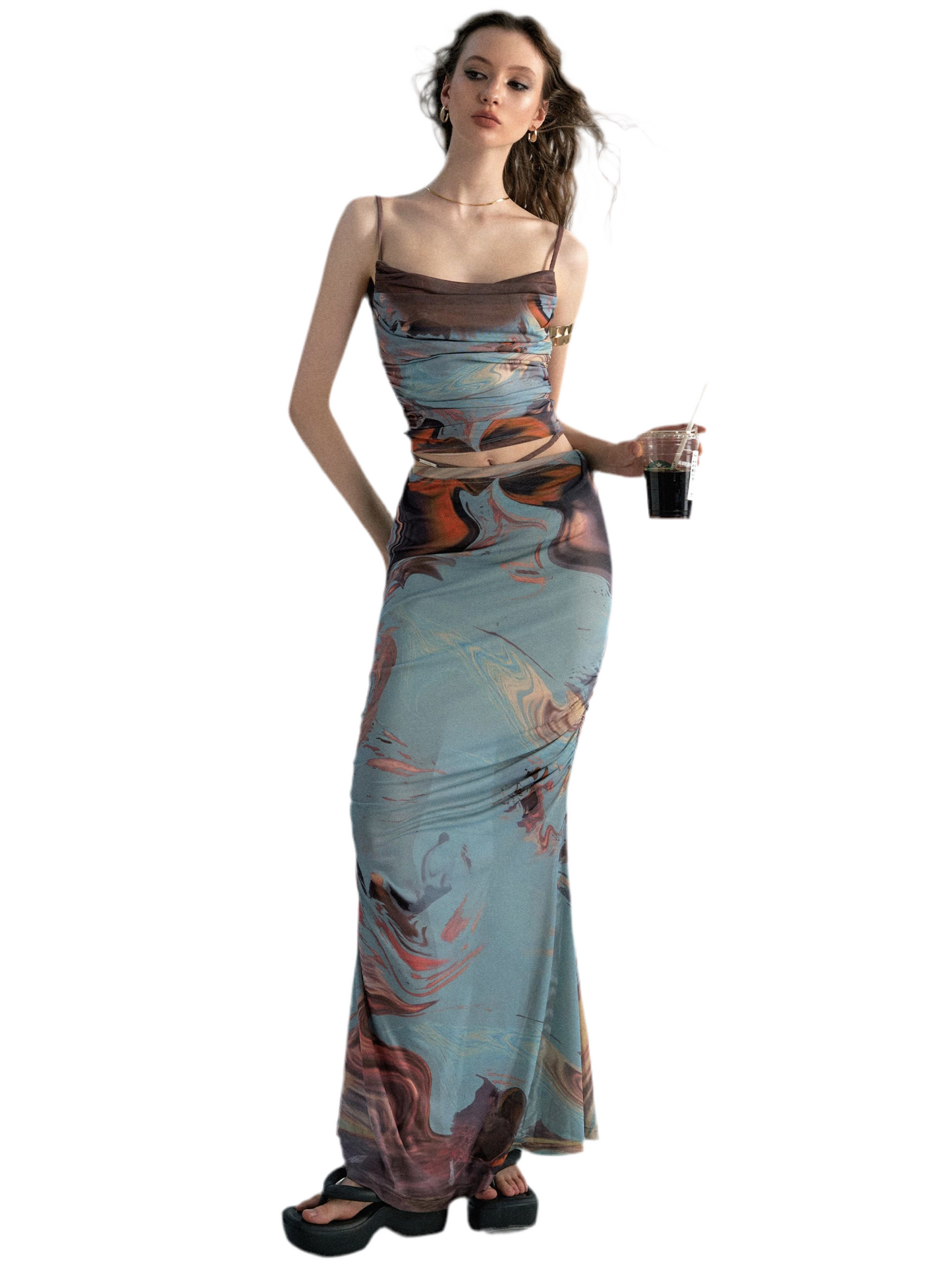 Abstract Marble Slip Top & Skirt