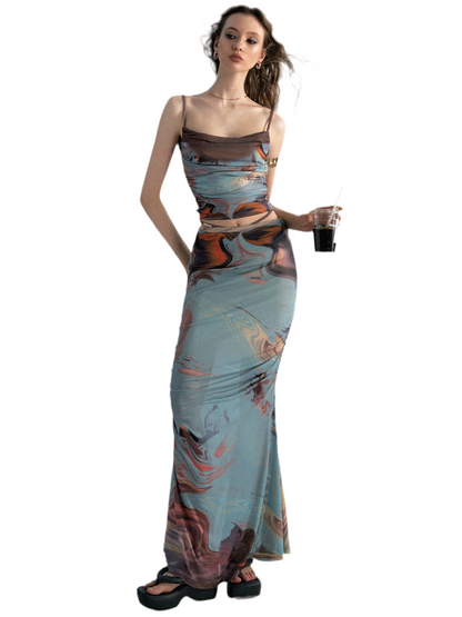 Abstract Marble Slip Top & Skirt