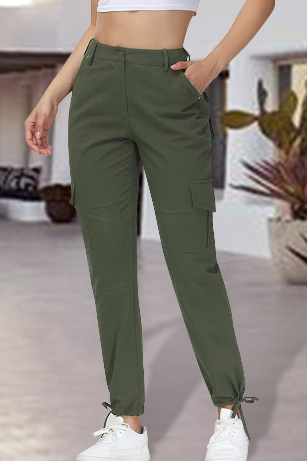 Full Size High Waist Pants with Pockets - blue yonderz