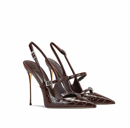 Sculpted Stiletto Croc Buckle Heels