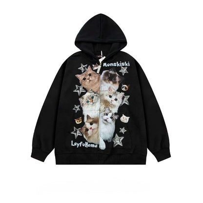 Starry Cat Parade Zipper Hoodie