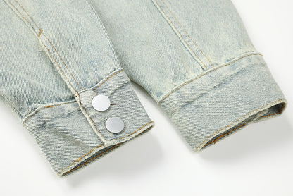 High-Waist Blue Denim Motorcycle Jacket