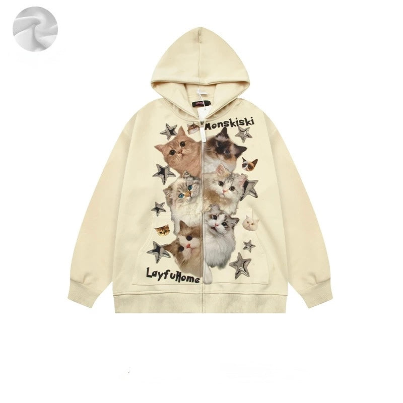 Starry Cat Parade Zipper Hoodie