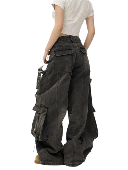 Heavy Washed Ripped Cargo Jeans