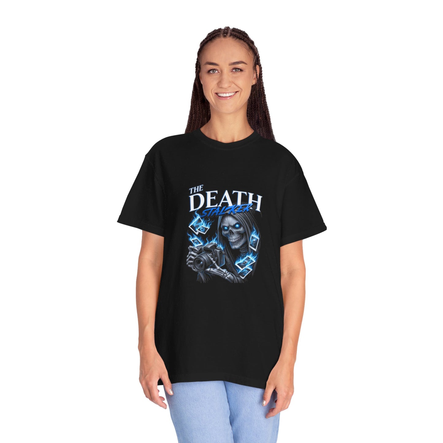 The Death Stalker Graphic T-Shirt with Haunting Blue Accents