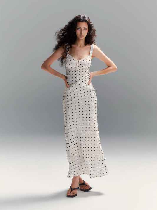 Sleeveless Polka Dot Bodycon Maxi Dress
