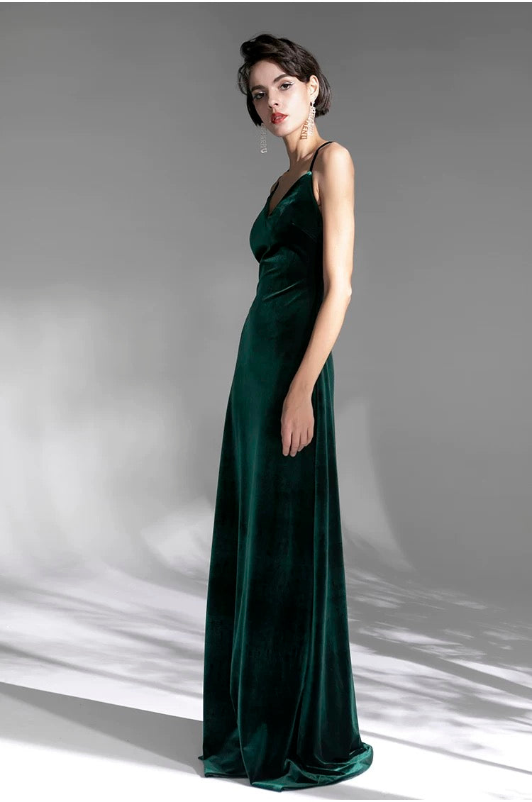 Women's Slim Fit Dark Green Maxi Dress – Elegant High-Waist Evening Gown