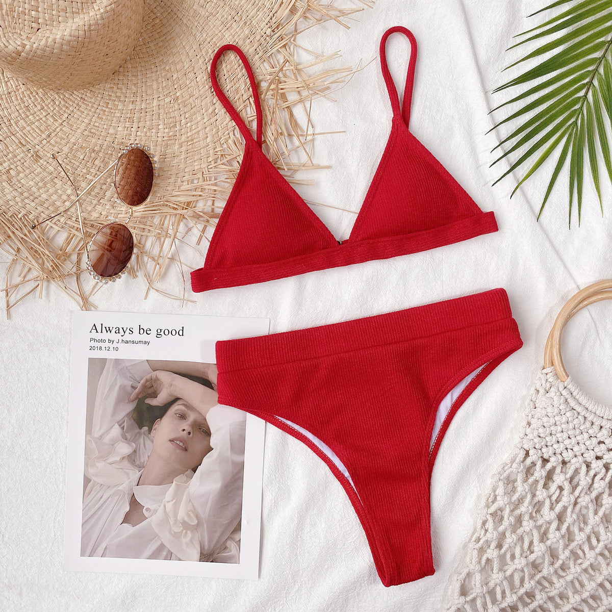 Spaghetti Strap Ribbed Bikini Set Trendsi