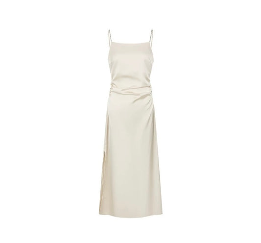 Pleated Slit Slip Dress