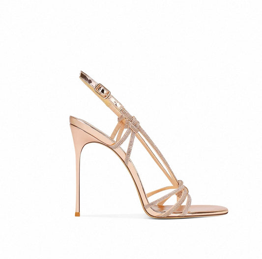 Glam Metallic Rhinestone Strappy Sandals