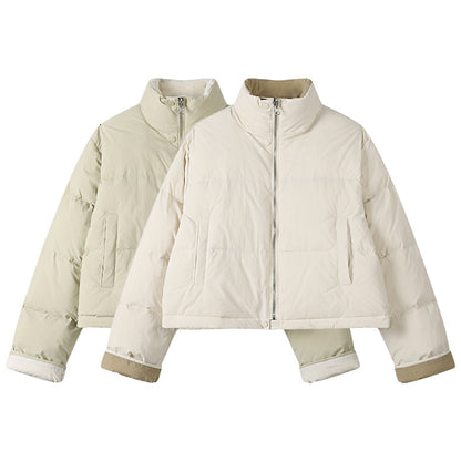 Cropped Puffer Jacket with Contrast Cuffs