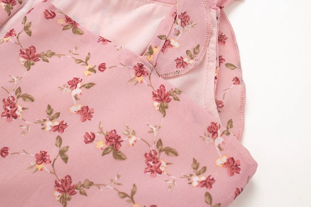 High-Waisted Floral Ruffle Dress