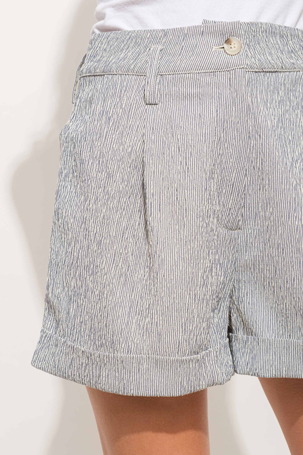 And The Why Pin Striped High Waist Rolled Shorts - blue yonderz