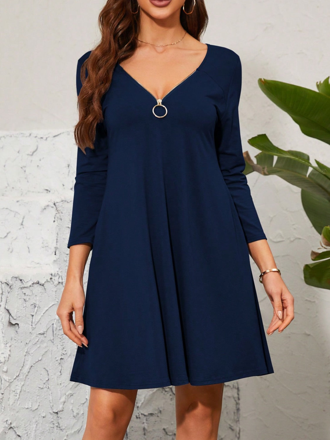 Quarter Zip Long Sleeve Dress - bllue yonders