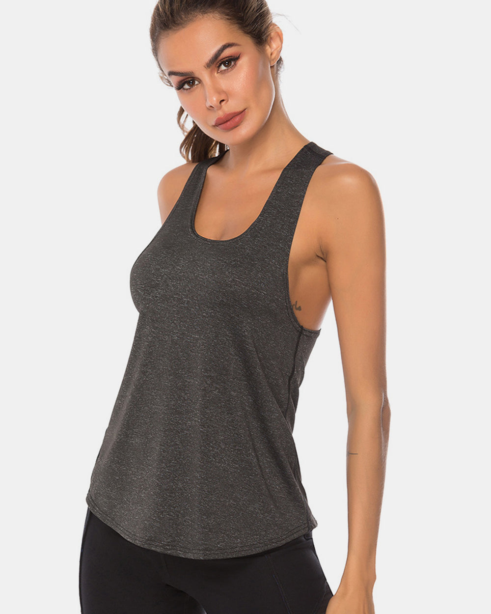 Full Size Scoop Neck Wide Strap Active Tank - bllue yonders