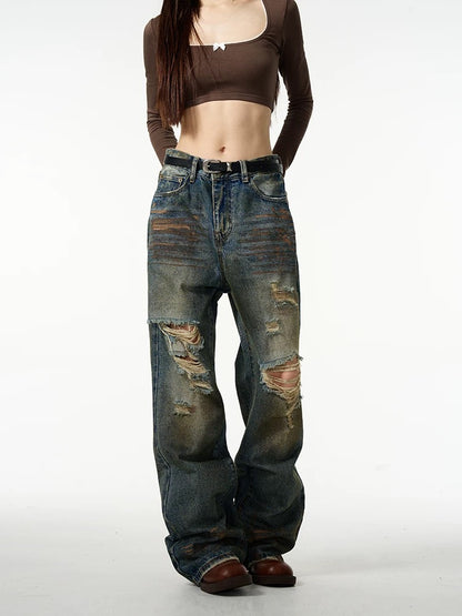 Retro Ripped Baggy Street Denim