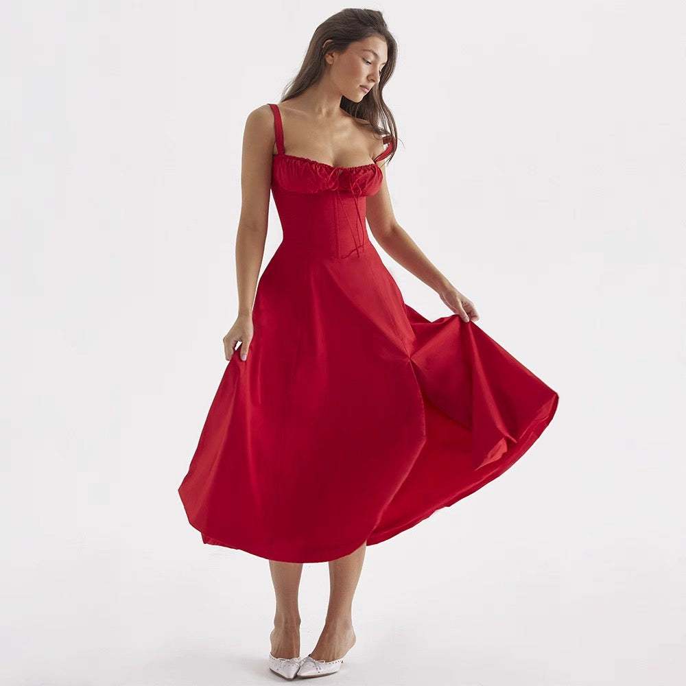 Sexy Cinched Waist Slim Slit Midi Dress