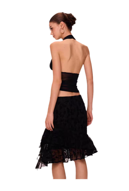 Chic Buttoned Halter Mesh Camisole
